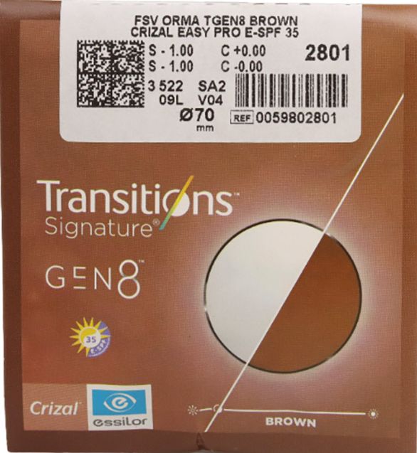 ESSILOR 1.5 Orma Transition Gen8 BROWN Crizal EASY PRO